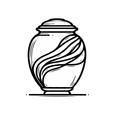 Funeral urn with ashes in a minimalist style  
