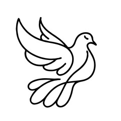 Simple line drawing of a flying mourning dove in minimalist style
