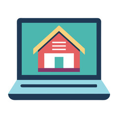 Laptop icon displaying house symbol isolated on white background