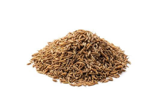 Cumin seed isolated. Caraway or fennel dry seeds close up, zeera macro, Indian cumin or zira grains