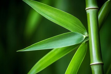 Obraz premium Vibrant green bamboo leaves growing on a stalk in nature