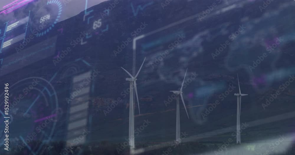 Aufkleber wind turbines emerging rotating clockwise powering gauge and map updating to visualize performance