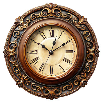 Vintage wall clock isolated on transparent background