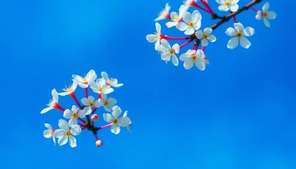 Delicate white blossoms against a vibrant blue backdrop Plenty of copy space, wallpaper, blue