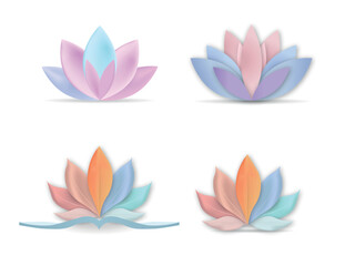 Set of four pastel colored lotus flowers representing purity and enlightenment