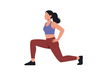 A smiling woman performs a lunge, showcasing fitness and joy. Dynamic pose, vibrant colors, and a modern aesthetic. Ideal for health, wellness, and active lifestyle content.