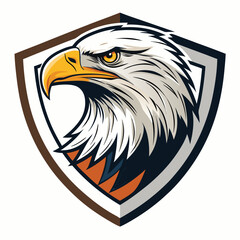 Close-up portrait of an eagle's head, facing directly forward, showcasing its sharp, hooked beak and intense gaze.  Detailed feathers are visible.