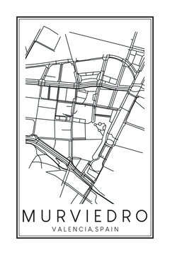 Hand drawn printable downtown road map poster of district MURVIEDRO of the Spanish city of VALENCIA on solid white background with city name