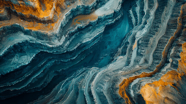  s eye view of industrial terraces on mineral mine Opencast mining Drone s eye view