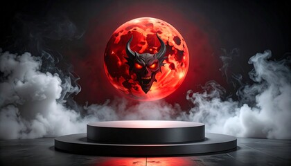 Fiery demon moon lurks above podium