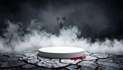 Eerie stage amidst fog monster looming behind