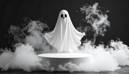 Ethereal ghost ascends amidst smoky ambiance
