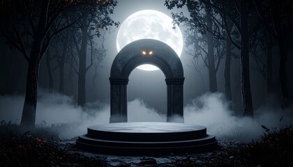 Eerie portal platform beneath full moon