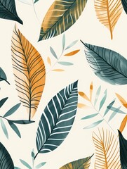 Minimalistic line art of with green and gold leaves in golden line style