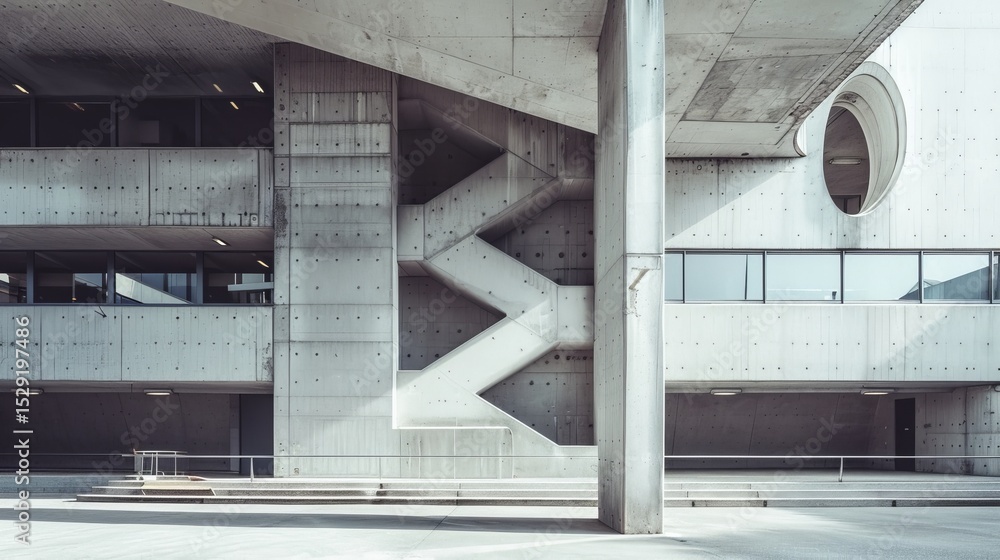 Aufkleber a striking depiction of modern architecture, featuring a bold concrete structure with geometric shap
