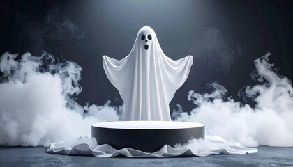 Ghostly figure floats above platform in smoke