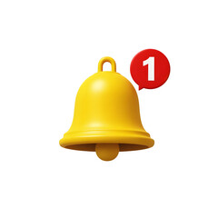 Yellow 3d bell notification icon isolated on transparent background