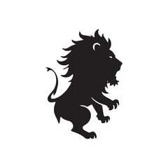 Silhouette of the Majestic: A black silhouette of a roaring lion, a symbol of strength and nobility, stands tall against a simple background. This graphic image encapsulates power, pride.