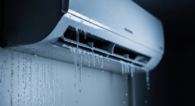 Malfunctioning Air Conditioner Leaking Water and Dripping Down the Wall