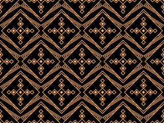 Geometric seamless pattern in line art style. Art deco geometric pattern of golden lines on a black background. Vintage linear style. Design for wallpapers, wrappers and banners. Vector illustration