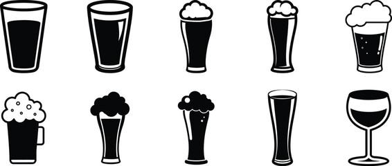 Stylish Beer Glass Vector Set, Vector Alcohol Silhouettes