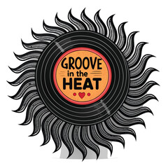 A stylized sun shaped like a vinyl record, its rays forming the grooves;  a single, prominent groove is shaped like the letter 'h'.  High resolution, detailed texture.