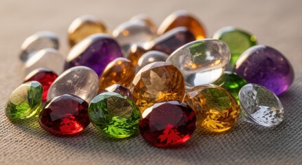 Vibrant Assortment of Polished Colorful Semi Precious Gemstones Sparkling with Light