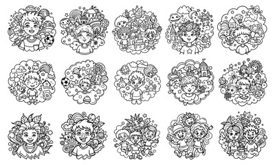 Doodle Dreams coloring page for kids with detailed line art, ideal for stress relief and relaxation; perfect for printable art therapy, coloring books, and creative fun at home.