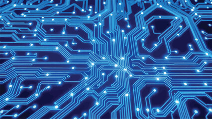 A vector of Circuit board pattern in electric blue with glowing connection points