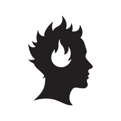 Fiery Mind: Silhouette of a head with flames representing passion, creativity, and brilliant ideas.