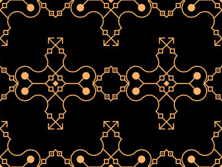 Geometric seamless pattern in line art style. Art deco geometric pattern of golden lines on a black background. Vintage linear style. Design for wallpapers, wrappers and banners. Vector illustration