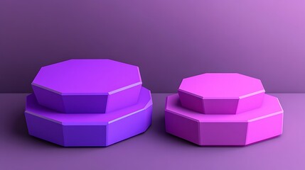 Magenta and violet polygon stacks forming modern pedestal for product showcase