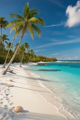 Tropical Paradise Beach with Palm Trees, White Sand, and Crystal Blue Water