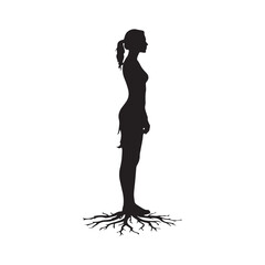 Silhouette of a rooted figure: A silhouette of a woman is seamlessly integrated with the roots of a tree, this artistic illustration encapsulates a powerful visual metaphor.