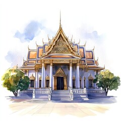 Fototapeta premium Architecture illustration watercolor building.