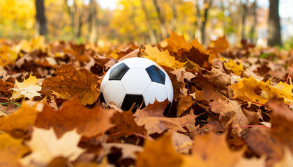 Soccer Ball in Autumn Leaves A Fall Sports Scene