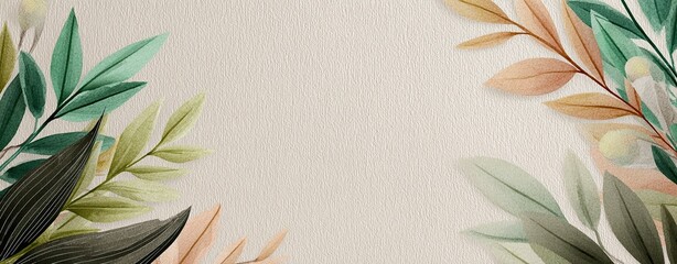 A beautiful arrangement of green and earthy leaves framed against a soft, neutral background, perfect for nature-themed designs.