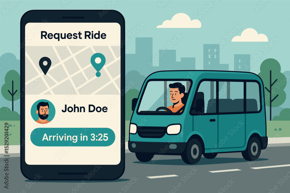 Aufkleber microshuttle app interface. vector illustration of ride-on-demand microshuttle app with request pane