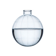 Spherical glass flask with water and grid pattern