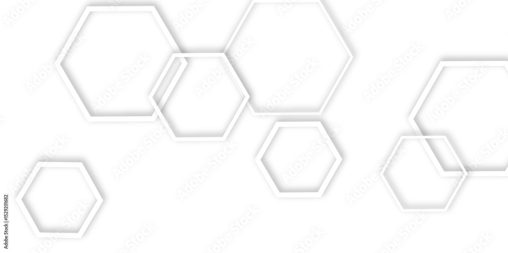 Poster abstract geometric technology 3d white light structure technology out line hexagon polygonal honeyco