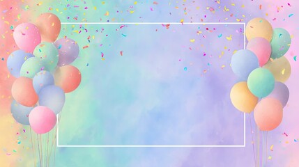 A vibrant, pastel-colored background featuring colorful balloons, ideal for celebrations, parties, or festive events.