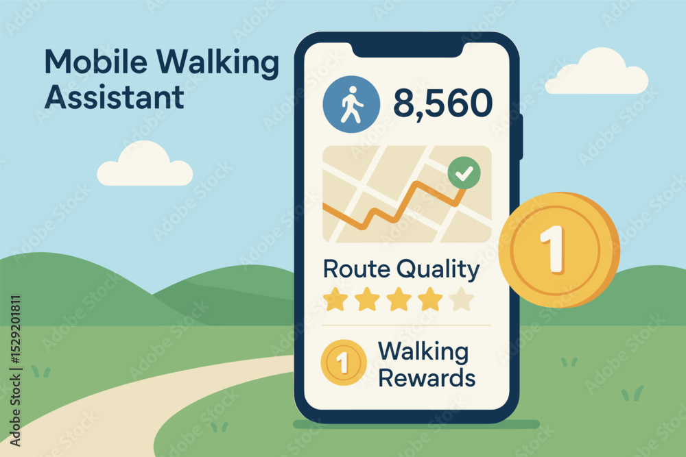 Aufkleber mobile walking assistant. vector illustration of mobile walking assistant app showing step counter, 