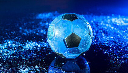 Fototapeta premium Frozen Soccer Ball A Stunning Blue Close-Up Image