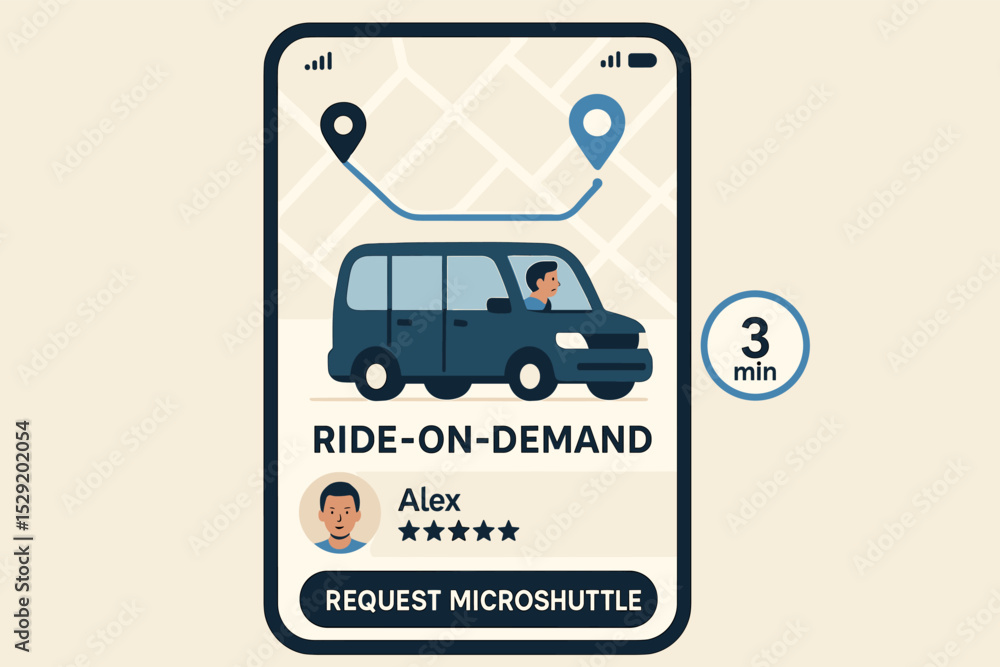 Aufkleber microshuttle app interface. vector illustration of ride-on-demand microshuttle app with request pane
