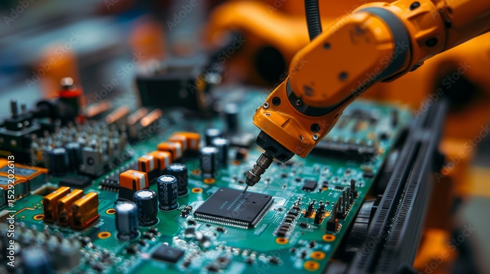 Aufkleber a robotic arm meticulously works on a circuit board, symbolizing the intersection of technology and 