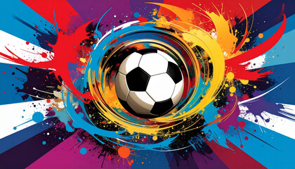 Abstract Soccer Ball Design Vibrant Colors and Dynamic Swirls