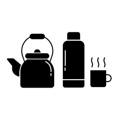 vector illustration of a vacuum bottle and kettle 