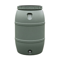 Green plastic rain barrel with tap