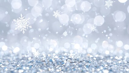 Silver Glitter, Sparkling Snowflakes, Winter Wonderland Background Festive, Elegant, and Magical Holiday Design Elements for Christmas, New Year's, and Winter Celebrations
