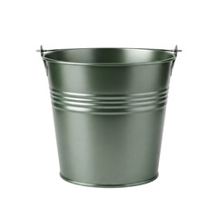 Green metal bucket, isolated on transparent